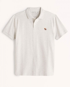 Polo Abercrombie xám nhạt logo nâu