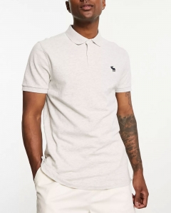 Polo Abercrombie xám nhạt logo đen