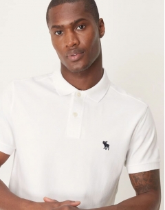 Polo Abercrombie màu trắng logo đen vân